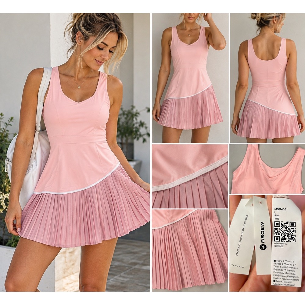 FISOEW Pink Tennis Dress Pleated Sleeveless Athletic Activewear M5B436 L NEW